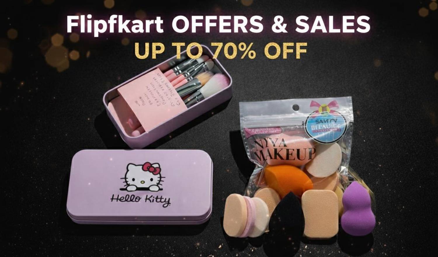 BLUSHSKIN Blender Puff (Set Of 5) & Makeup Kitty Brush 7in1