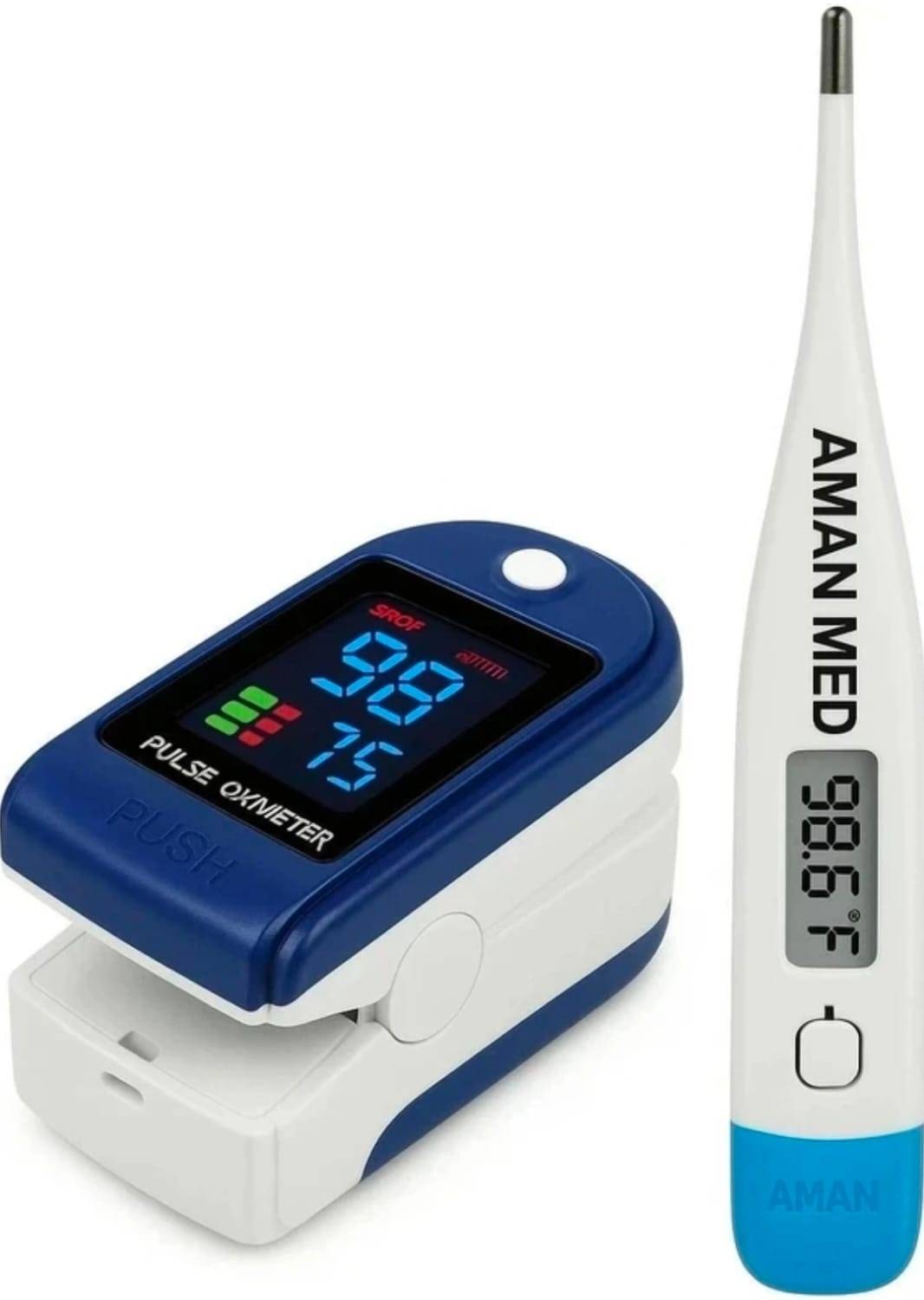 Aman Med Fingertip Pulse Oximeter with digital thermometer Premium OLED B02 Pulse Oximeter