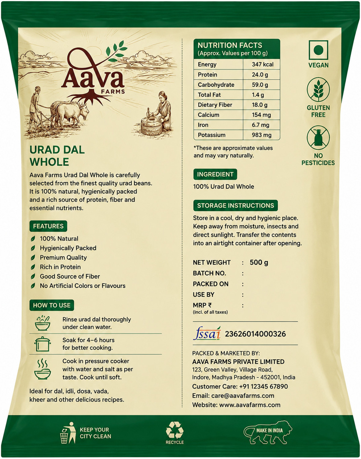 Image of Aava Farms Organic Unpolished Black Urad Dal (Whole)