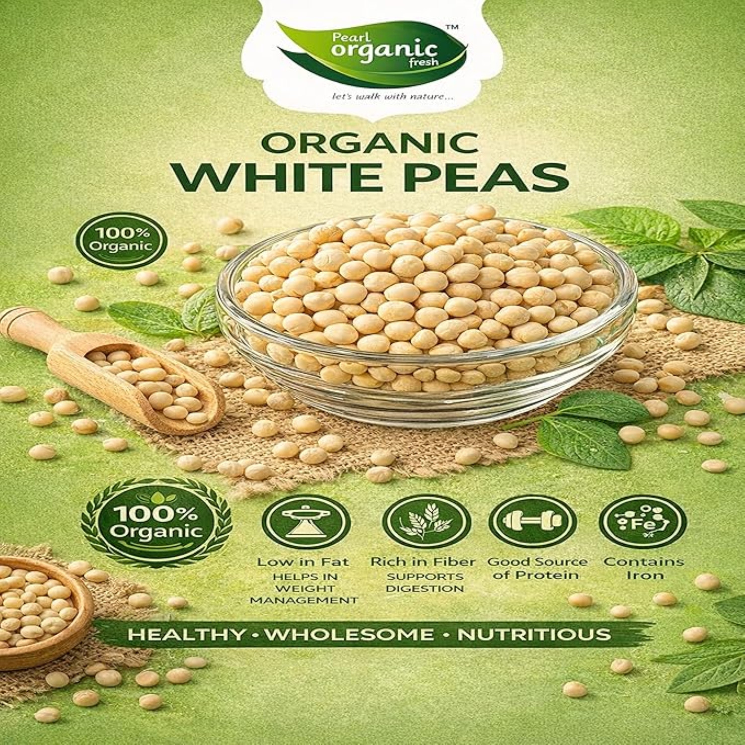 Image of Pearl Organic Fresh Unpolished White Matar Dal (Whole)