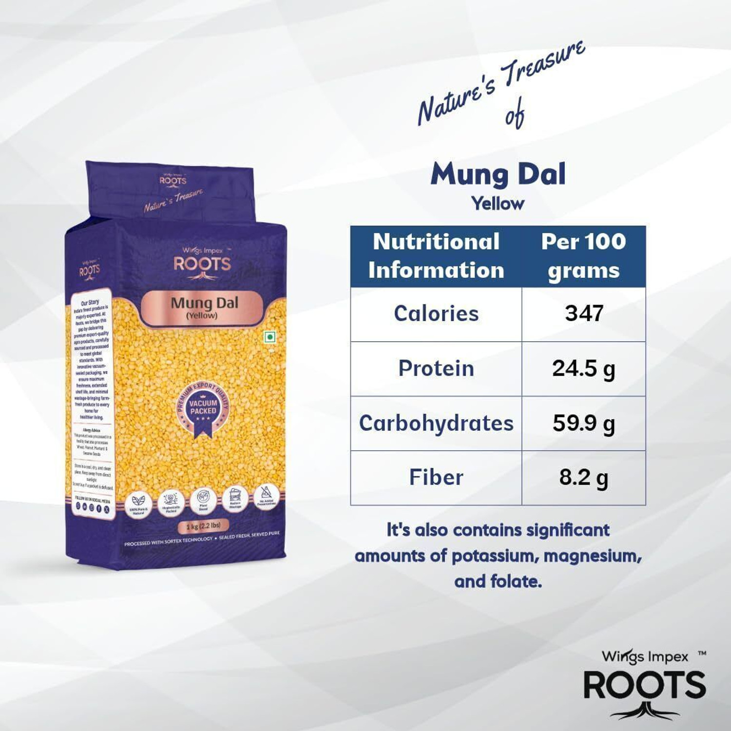Image of wings impex roots Unpolished Yellow Moong Dal (Split)
