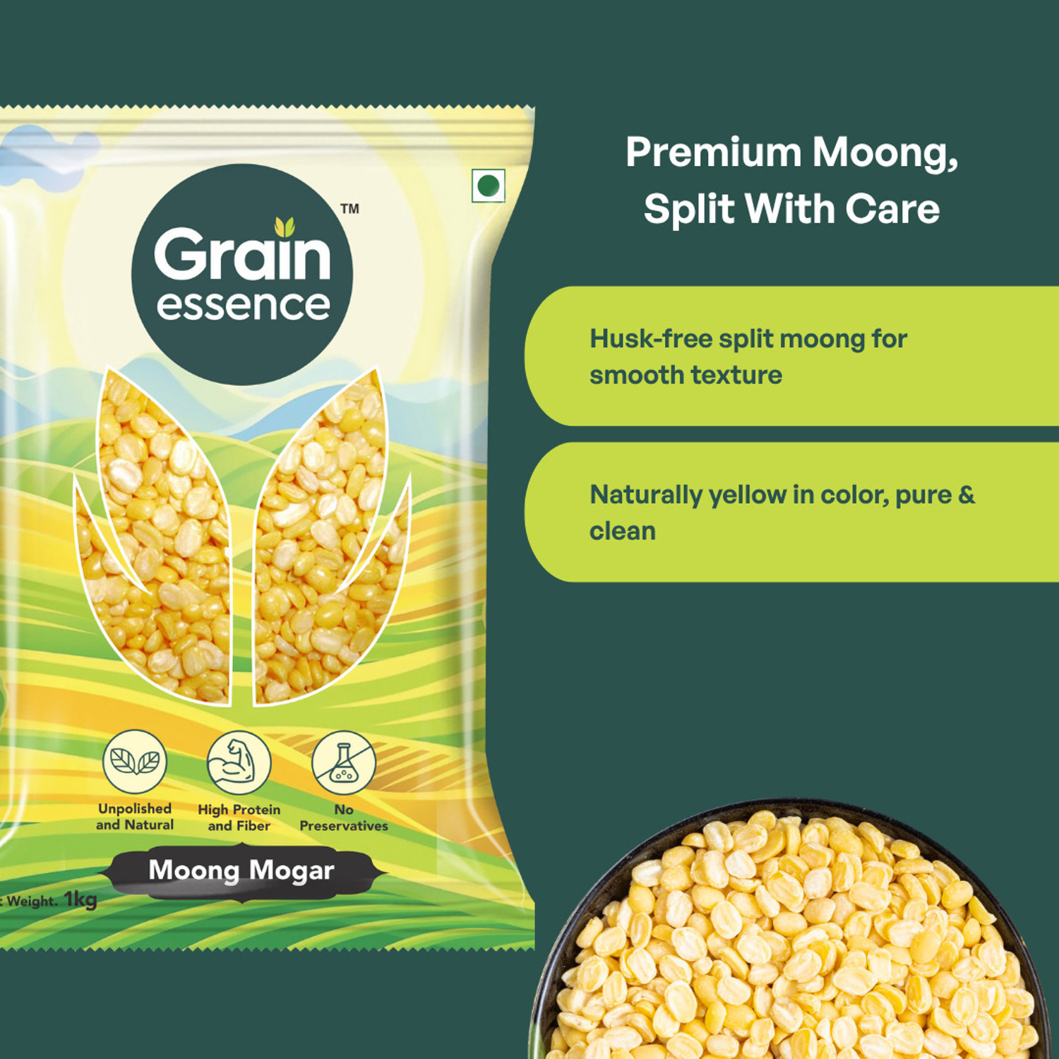 Image of GRAIN ESSENCE Unpolished Yellow Moong Dal (Split)