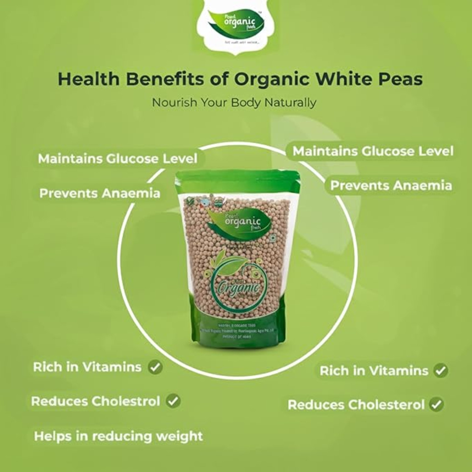 Image of Pearl Organic Fresh Unpolished White Matar Dal (Whole)
