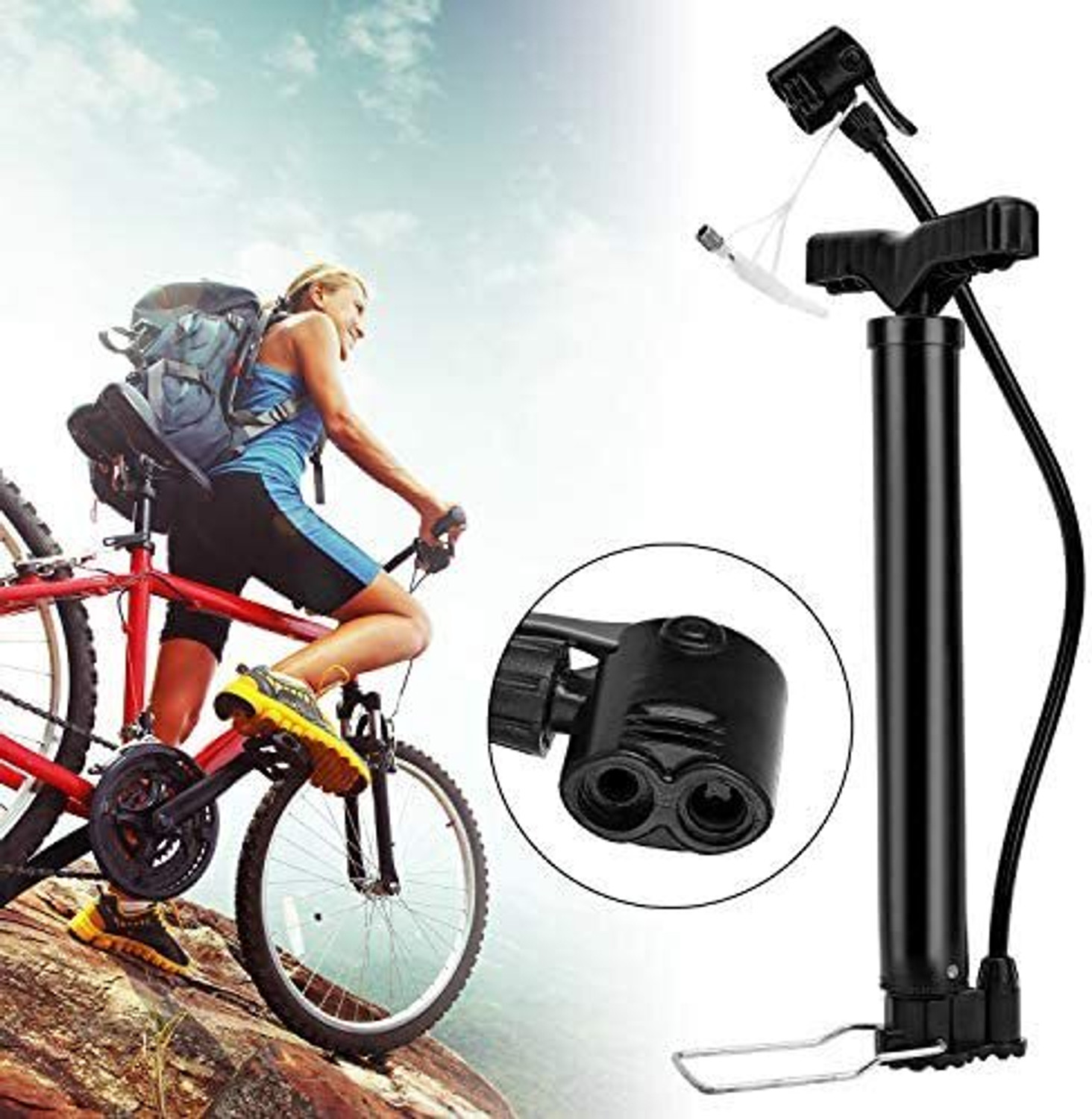 Image of ShopiMoz Portable 120PSI Mini Bike Floor Pump, Bicycle Air Pump Automatically Reversible Bicycle, Ball, Football Pump, Handball Pump, Volleyball Pump Pump