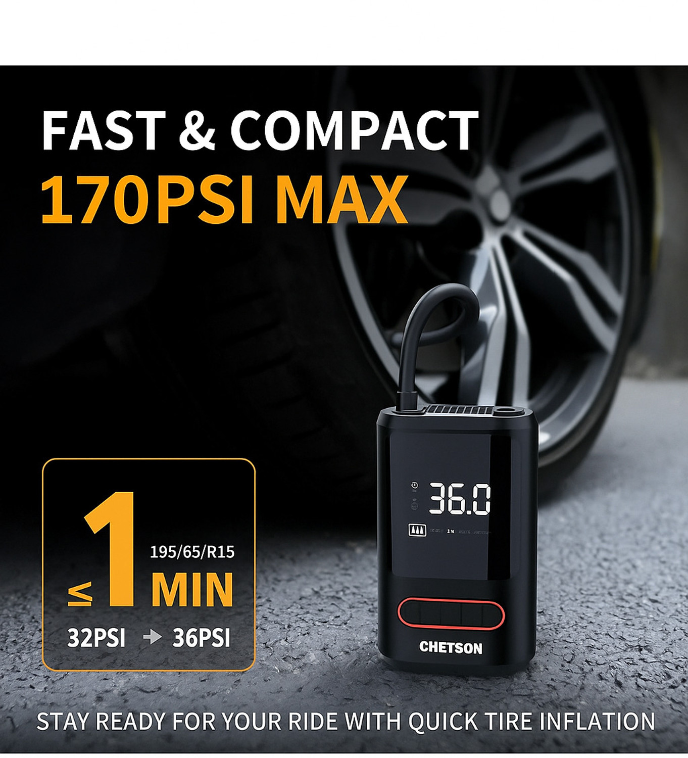 Image of Chetson 170 psi Tyre air pump for car & bike Car, Motorcycle, Bicycle, Handball Pump Pump