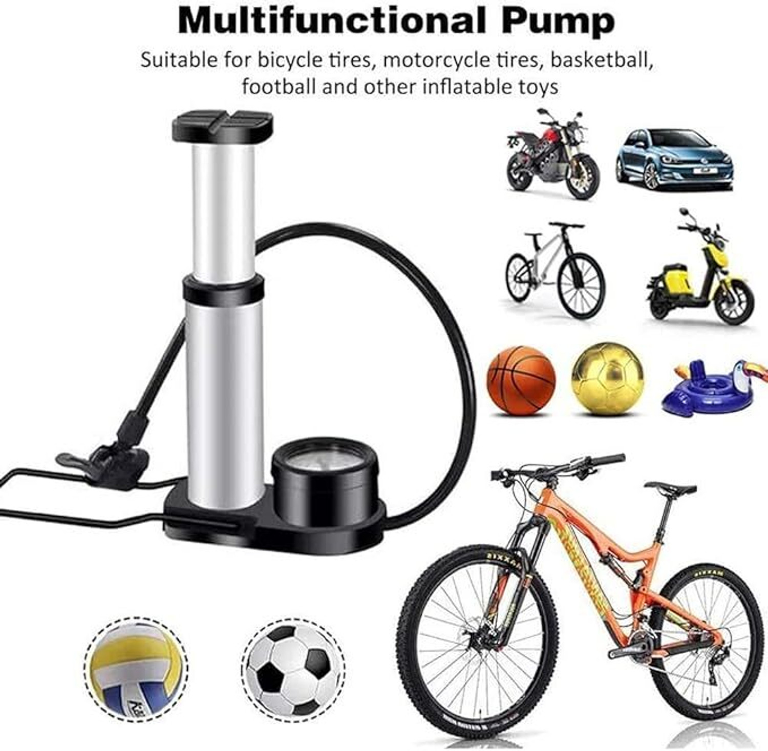 Image of Vinsera Foot pump Ball, Balloon, Basketball Pump, Car, Football Pump, Motorcycle, Bicycle Pump (Black)