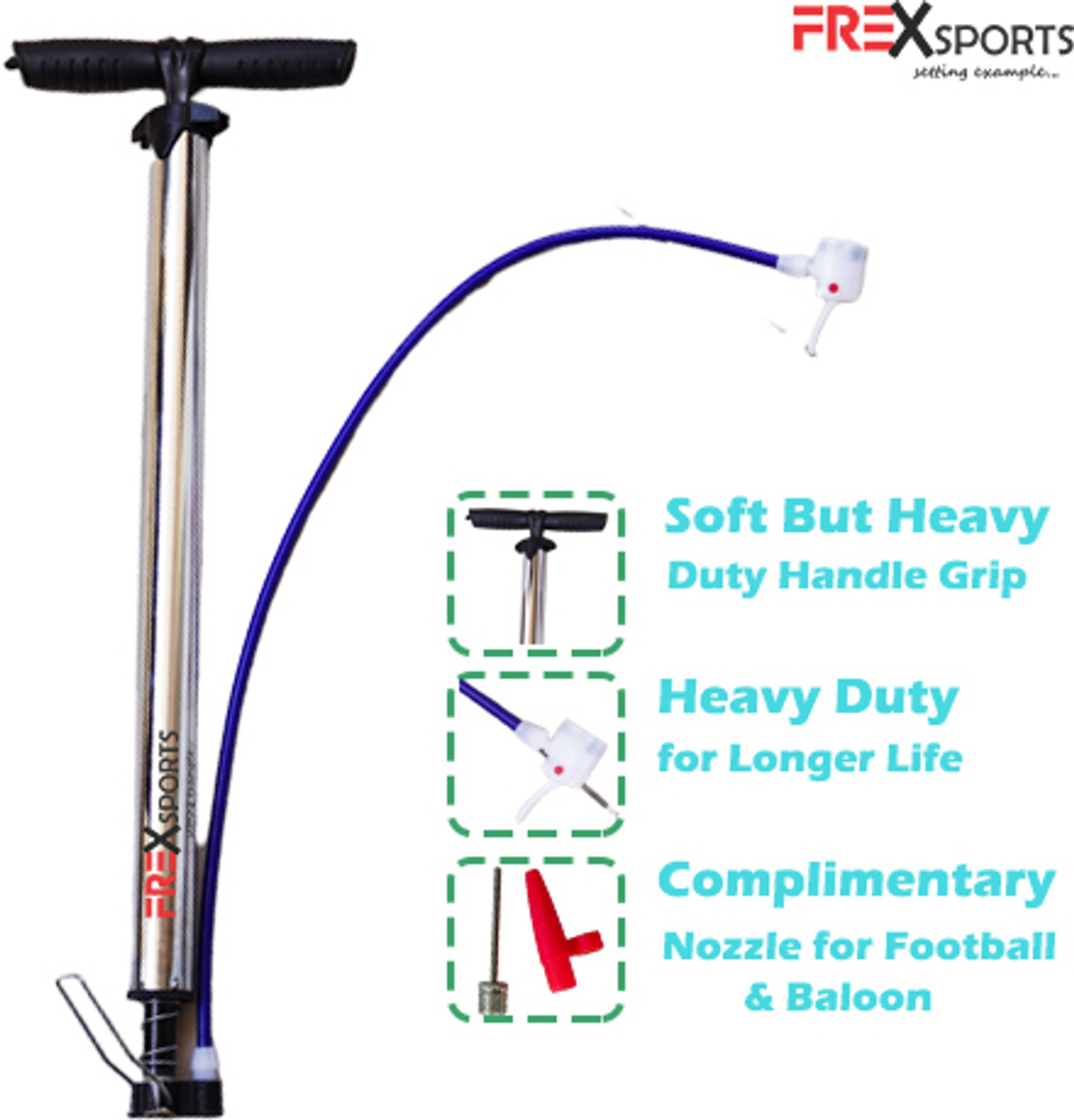 Image of FreXSport By Zoroom Heavy Duty Air Pump Cycle & Sports, Tyre & Football with Nozel Bicycle, Ball, Balloon, Basketball Pump, Motorcycle, Inflatable Furniture Pump
