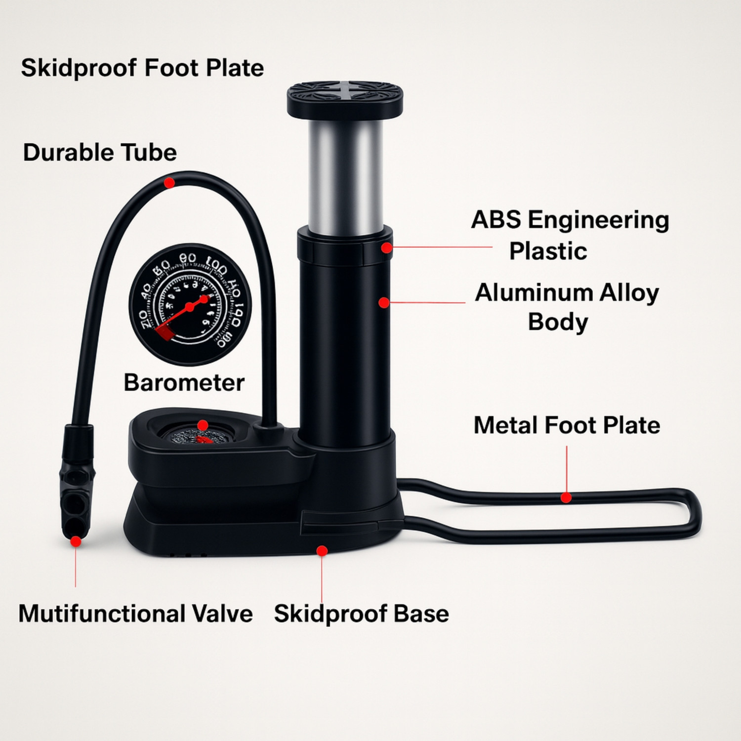 Image of VOCO Foot Air Pump with Pressure Gauge High Pressure Tyre Inflator Bicycle, Car, Motorcycle Pump