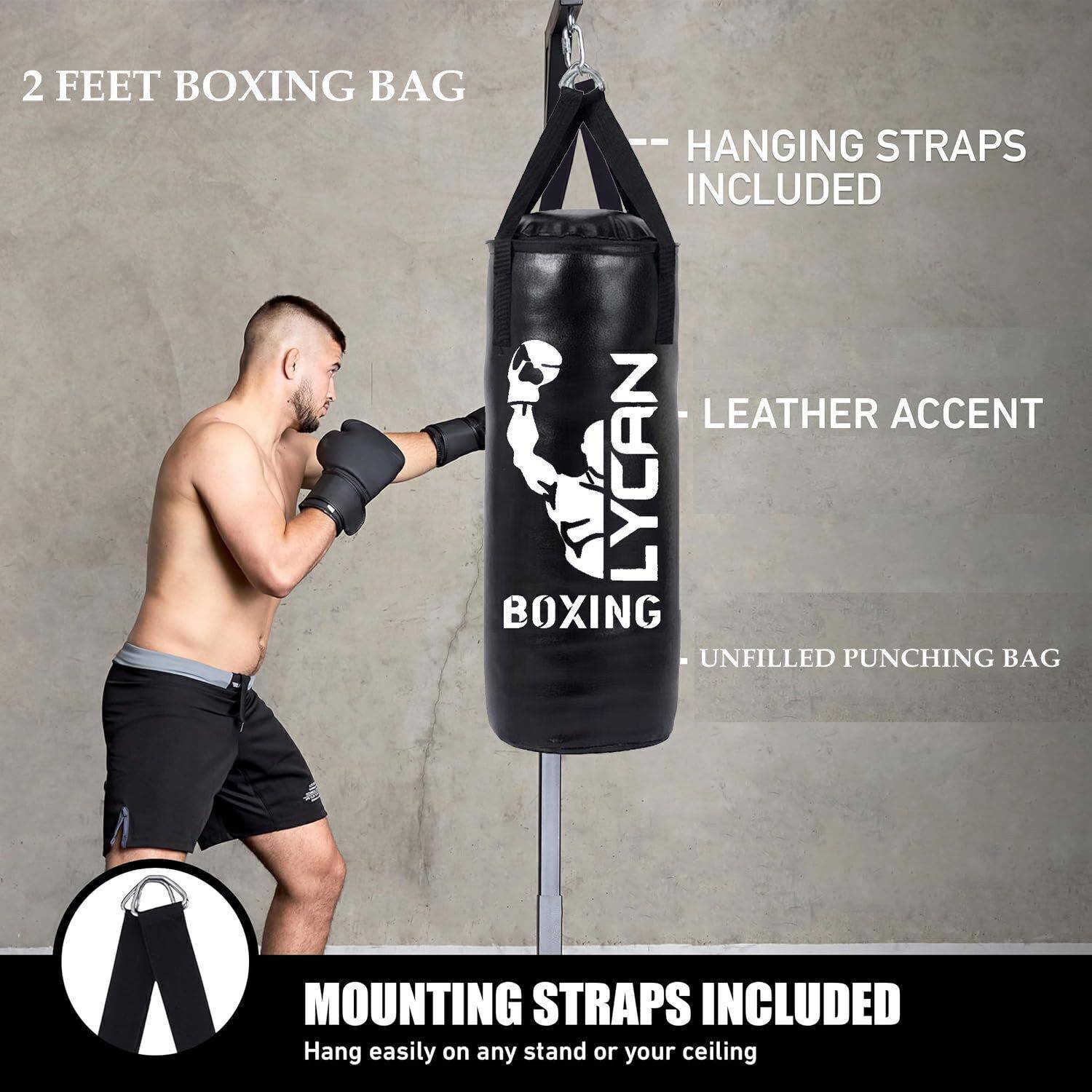 LYCAN 2Ft Black Boxing Bag with Chain & Hand Wrap - Image 2