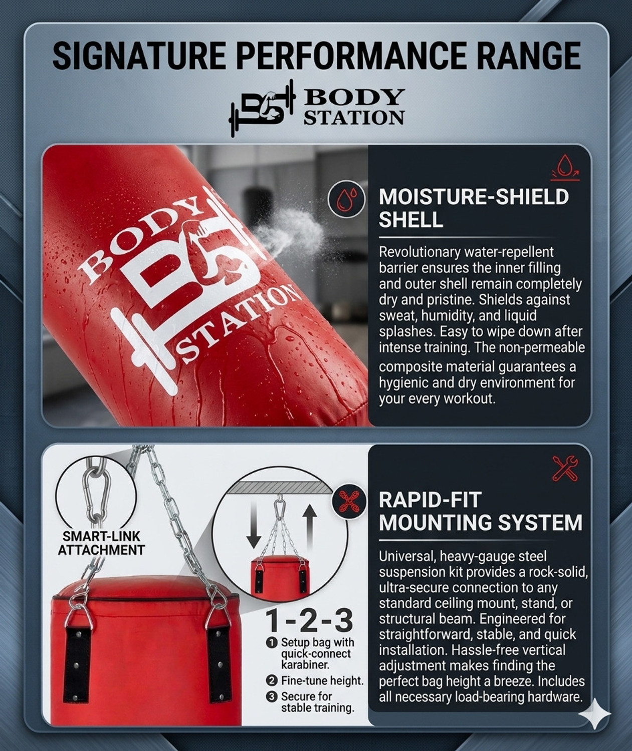 Image of Bodystation SRF Heavy-Duty Unfilled Boxing Bag with Shock Absorbers Hanging Bag