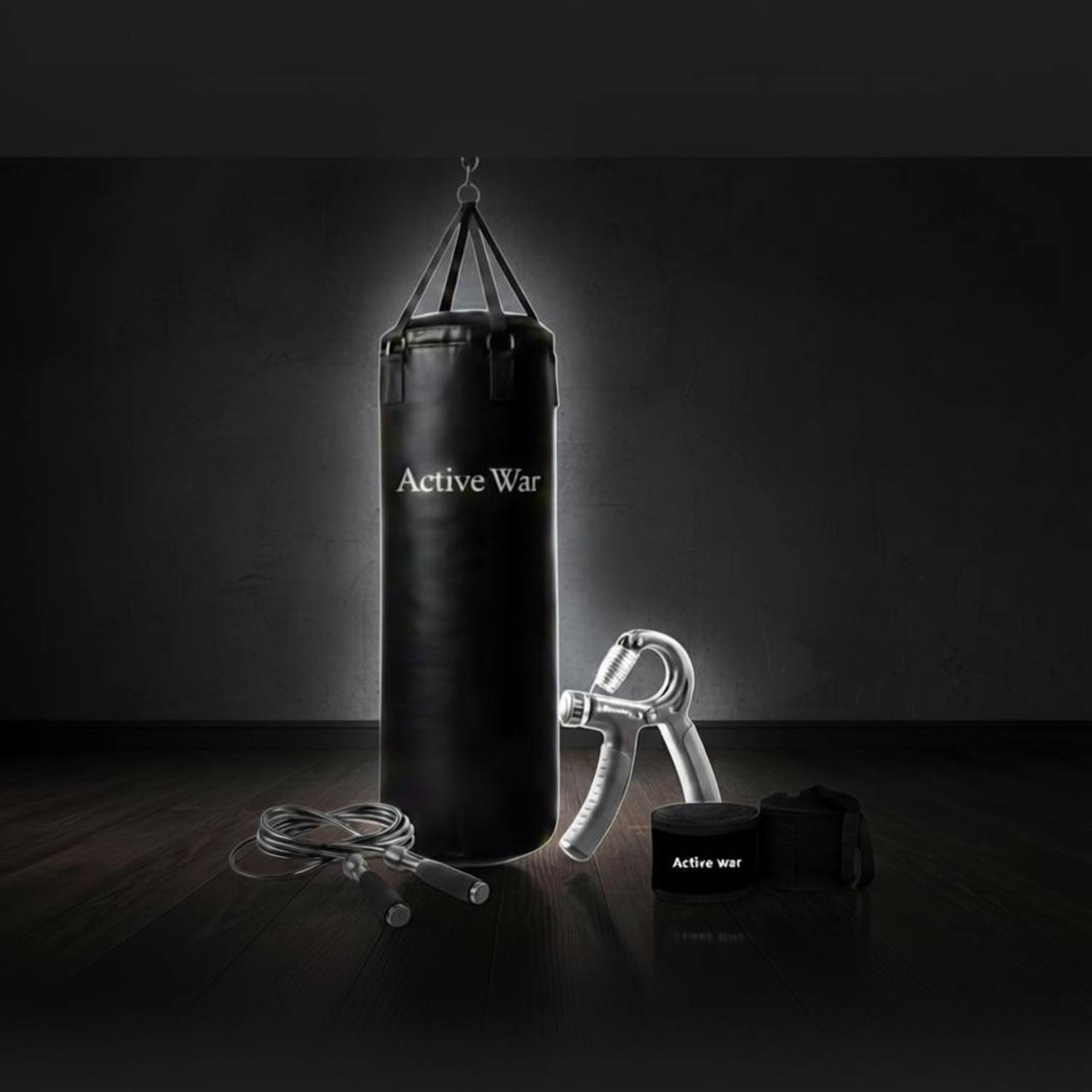 ActiveWar 4FT Punching Bag with Hand Wraps, Skipping Ropes, and Hand Gripper Combo Hanging Bag