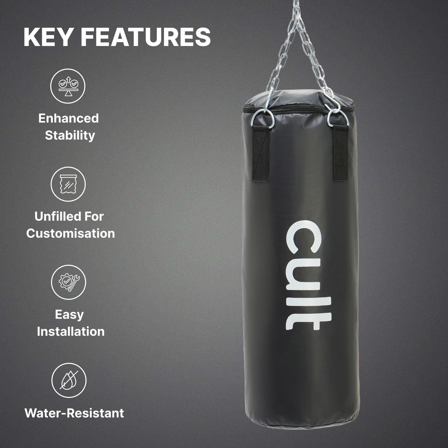 Image of Cult Punching Bag Black-4ft with Hand wrap Hanging Bag