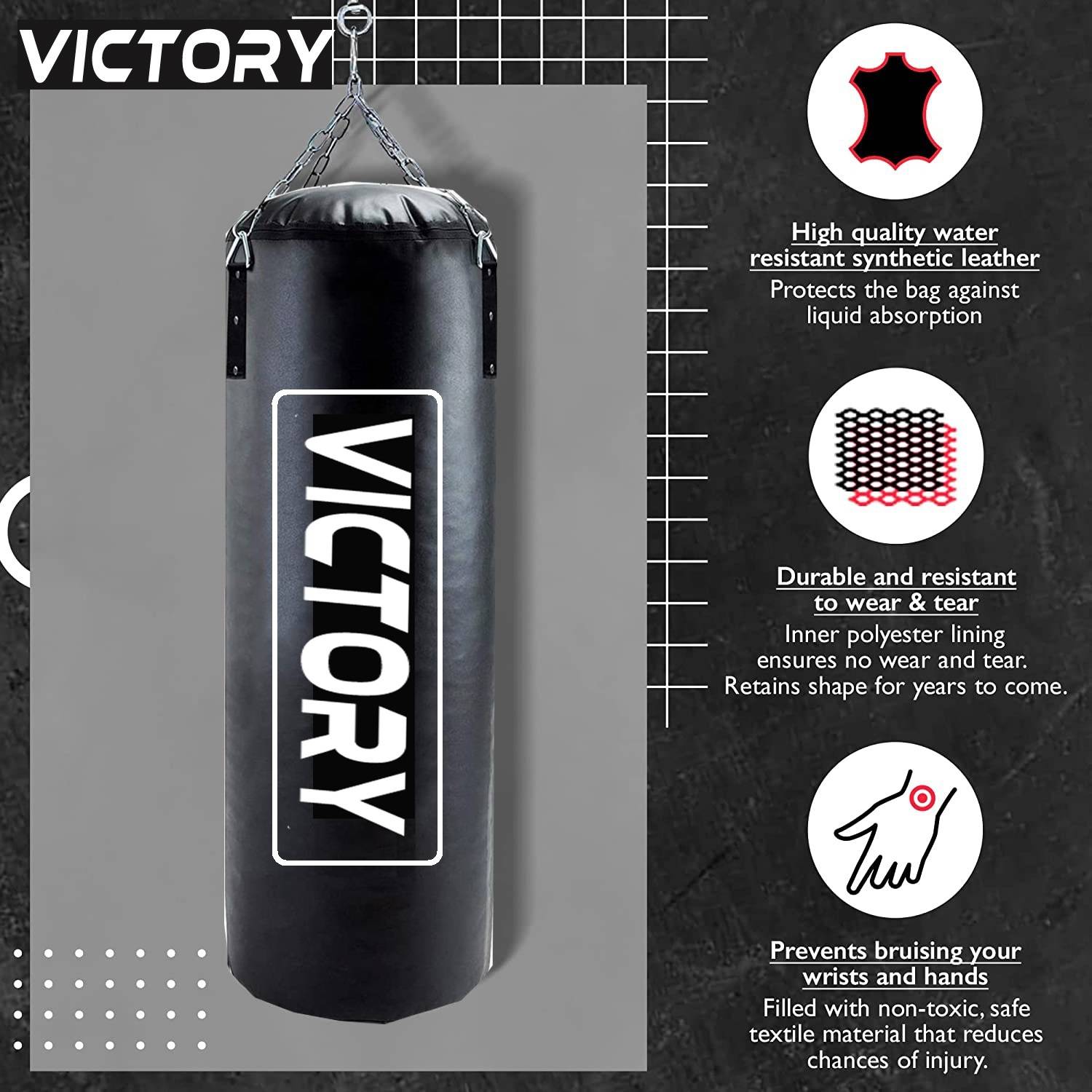 VICTORY Unfilled Punching Bag Synthetic Leather - Image 2