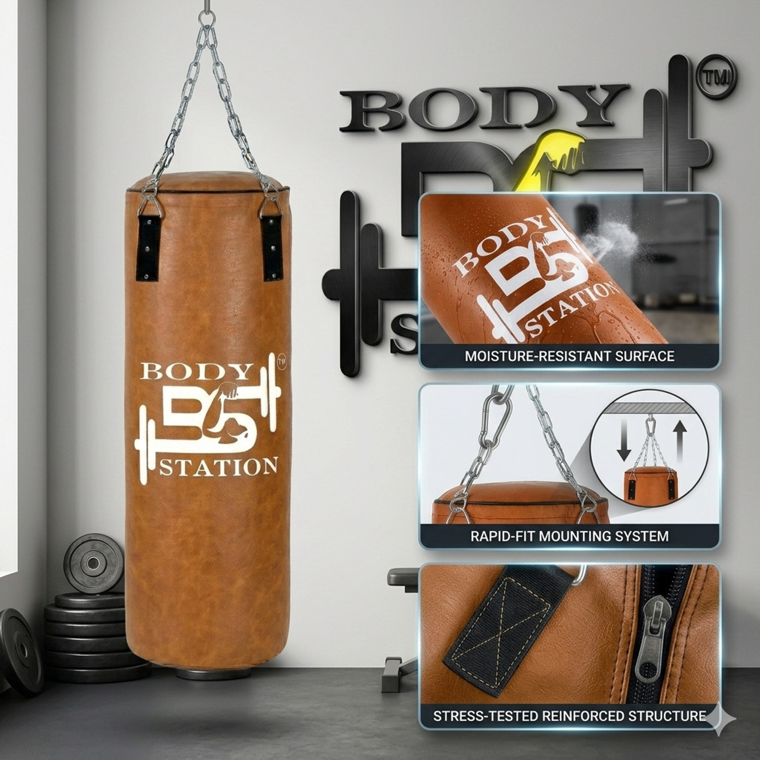 Image of Bodystation SRF Heavy-Duty Unfilled Boxing Bag with Shock Absorbers Hanging Bag