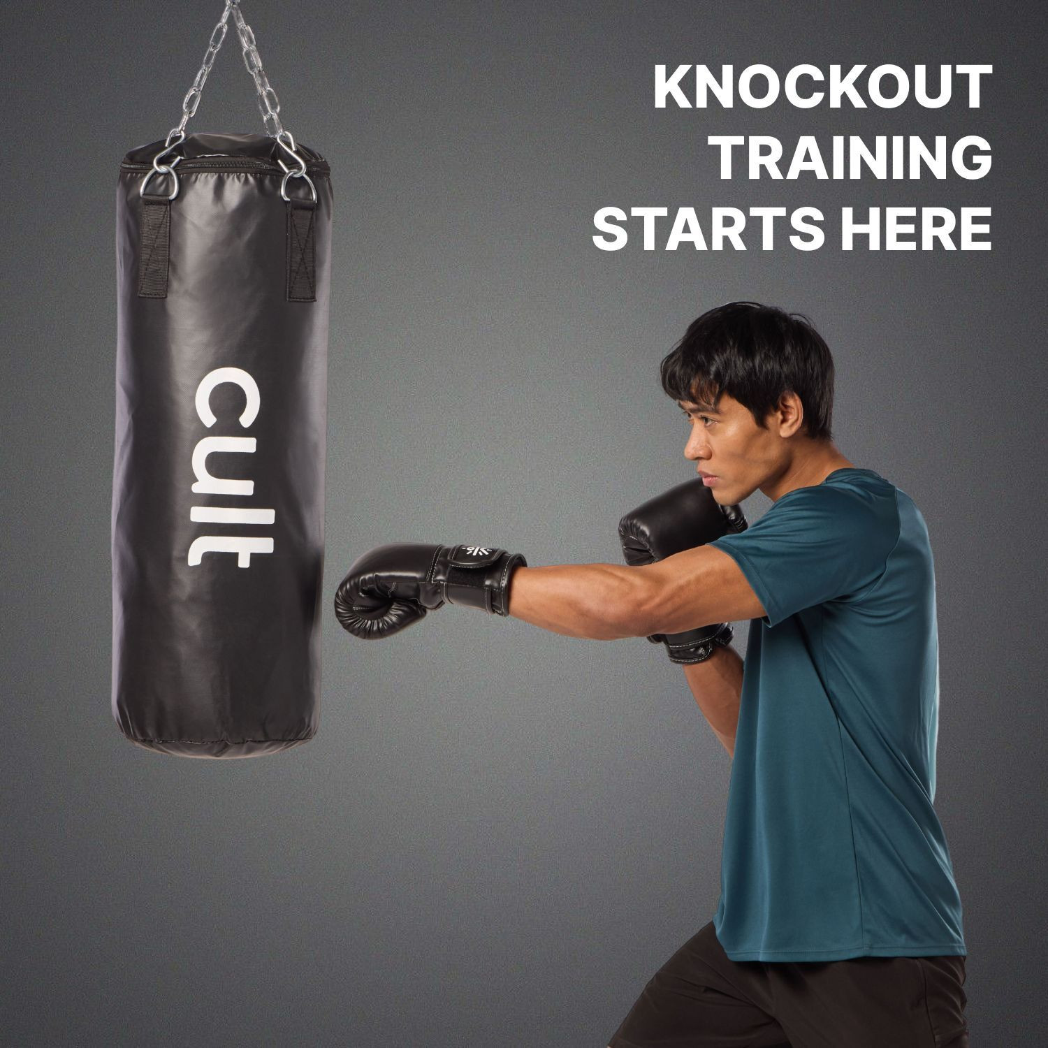 Image of Cult Punching Bag Black-4ft with Hand wrap Hanging Bag