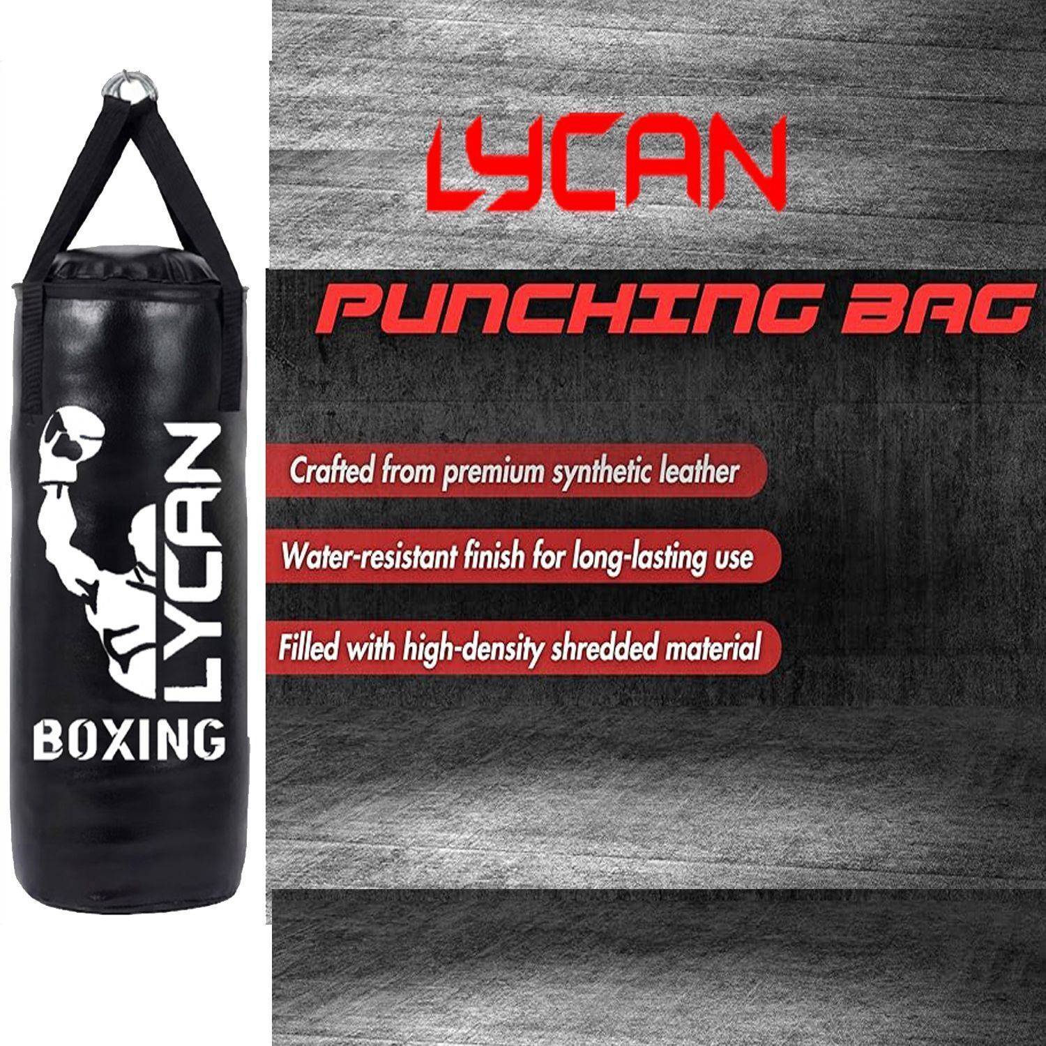 LYCAN 2Ft Black Boxing Bag with Chain & Hand Wrap - Image 3