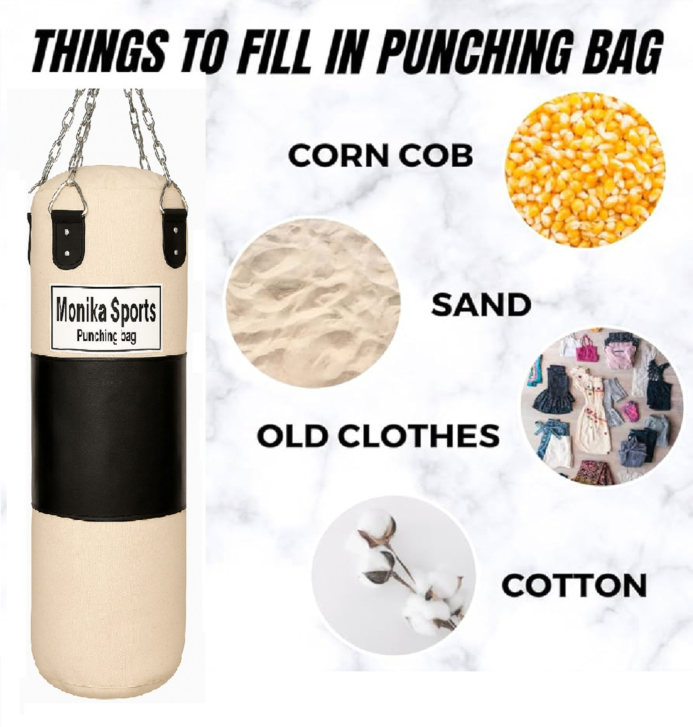 Image of Monika Sports 4 Feet Unfilled Heavy Punching Bag with Hanging chain Hanging Bag