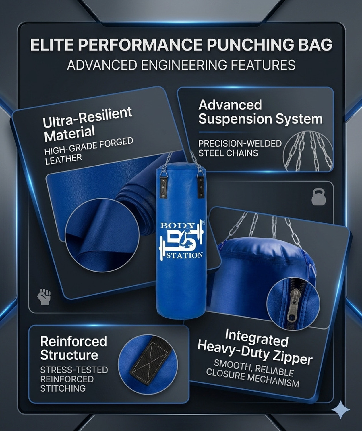 Image of Bodystation SRF Heavy-Duty Unfilled Boxing Bag with Shock Absorbers Hanging Bag