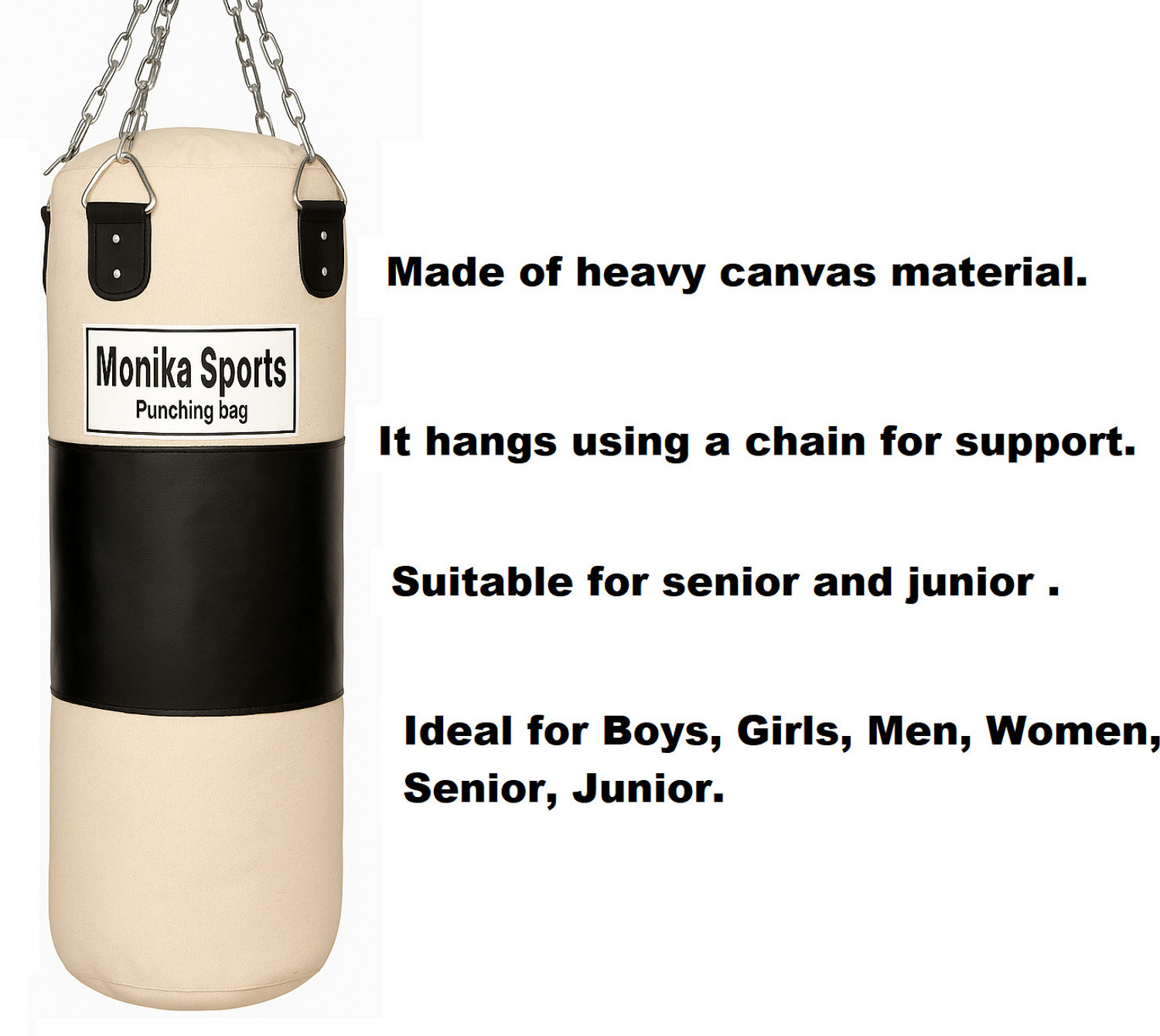 Image of Monika Sports 4 Feet Unfilled Heavy Punching Bag with Hanging chain Hanging Bag