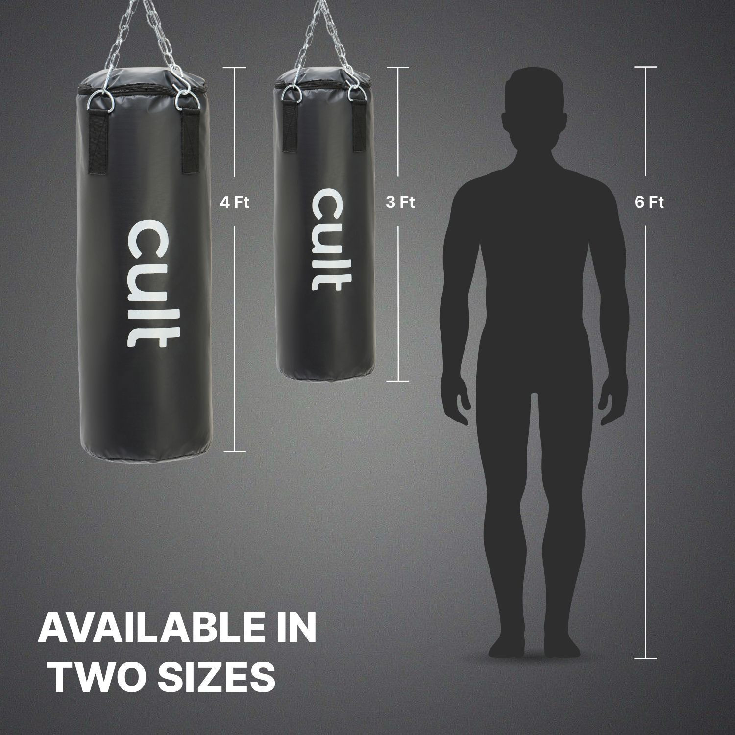 Image of Cult Punching Bag Black-4ft with Hand wrap Hanging Bag