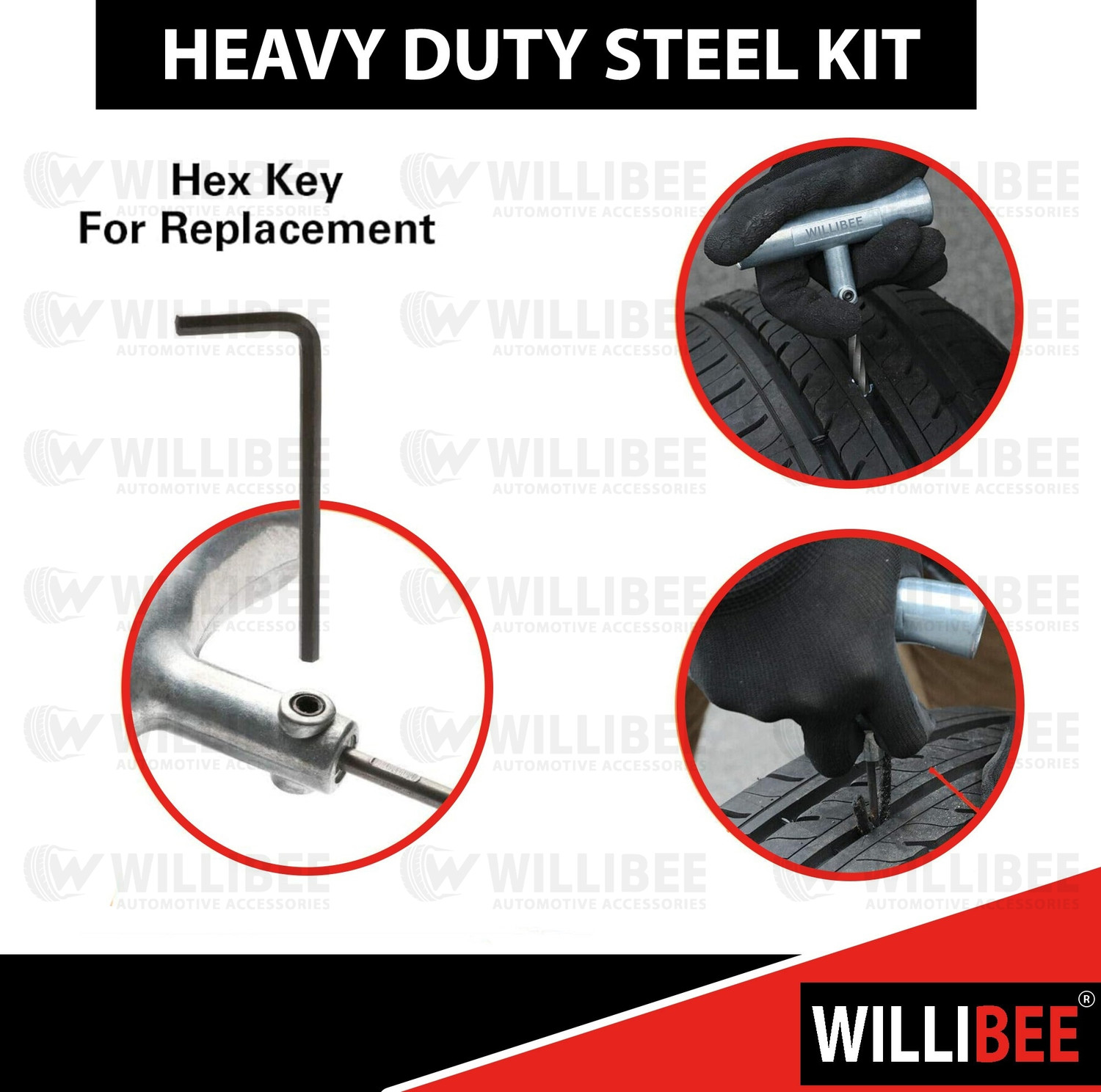 Image of WILLIBEE 17-in-1 (20 Puncher Strips) Heavy Duty Metal Set for Bike & Car (Storage Bag) Tubeless Tyre Puncture Repair Kit