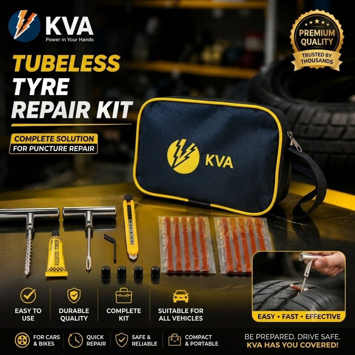 Image of KVA KV-125 Tubeless Tyre Puncture Repair Kit