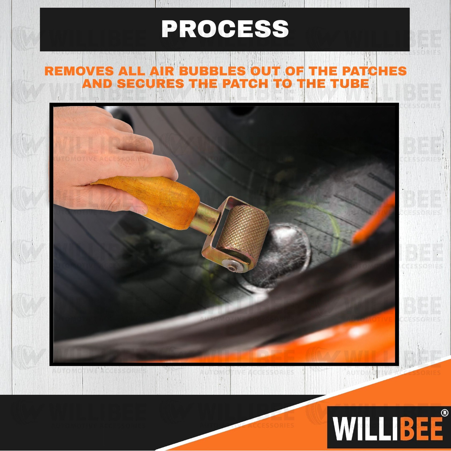 Image of WILLIBEE Tyre Patch Tool | Wooden Handle Tire Puncher Patch Stitch Roller with Bearing Tubeless Tyre Puncture Repair Kit