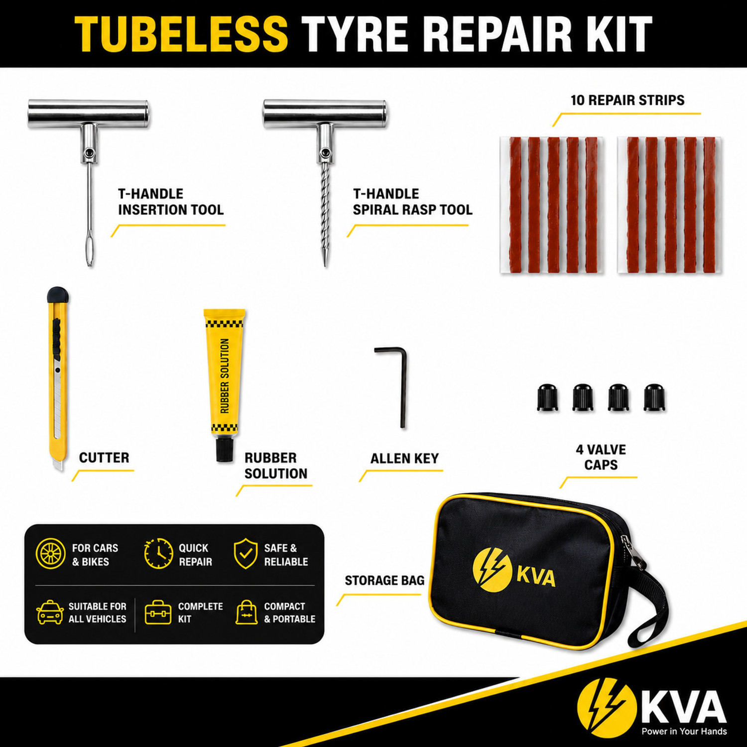 Image of KVA KV-125 Tubeless Tyre Puncture Repair Kit