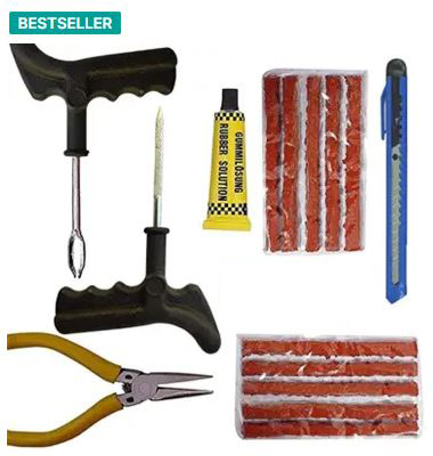 Image of FKOK (Pack of 10 Puncher Strips) Tool Set for Bike & Car Tubeless Tyre Puncture Repair Kit