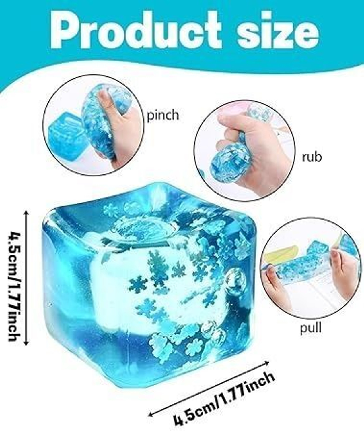 Image of hakily Stress Relief Toys Ice Cube with Snowflakes Squishy Small Squeeze Ball Blue Putty Toy