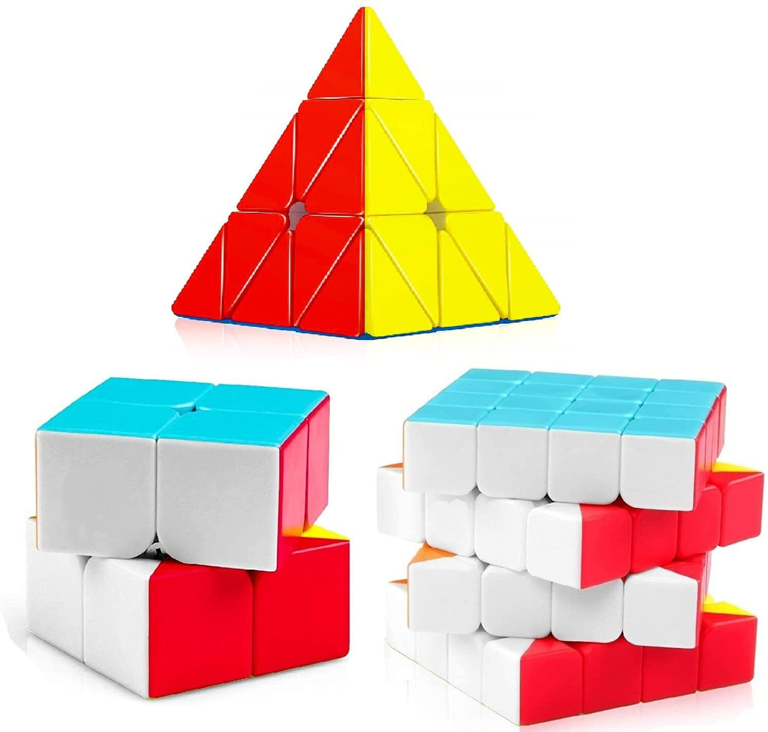Image of Smart Kids 2x2 4x4 Cube & Pyramid Puzzle Combo | Speed Cube Brain Game