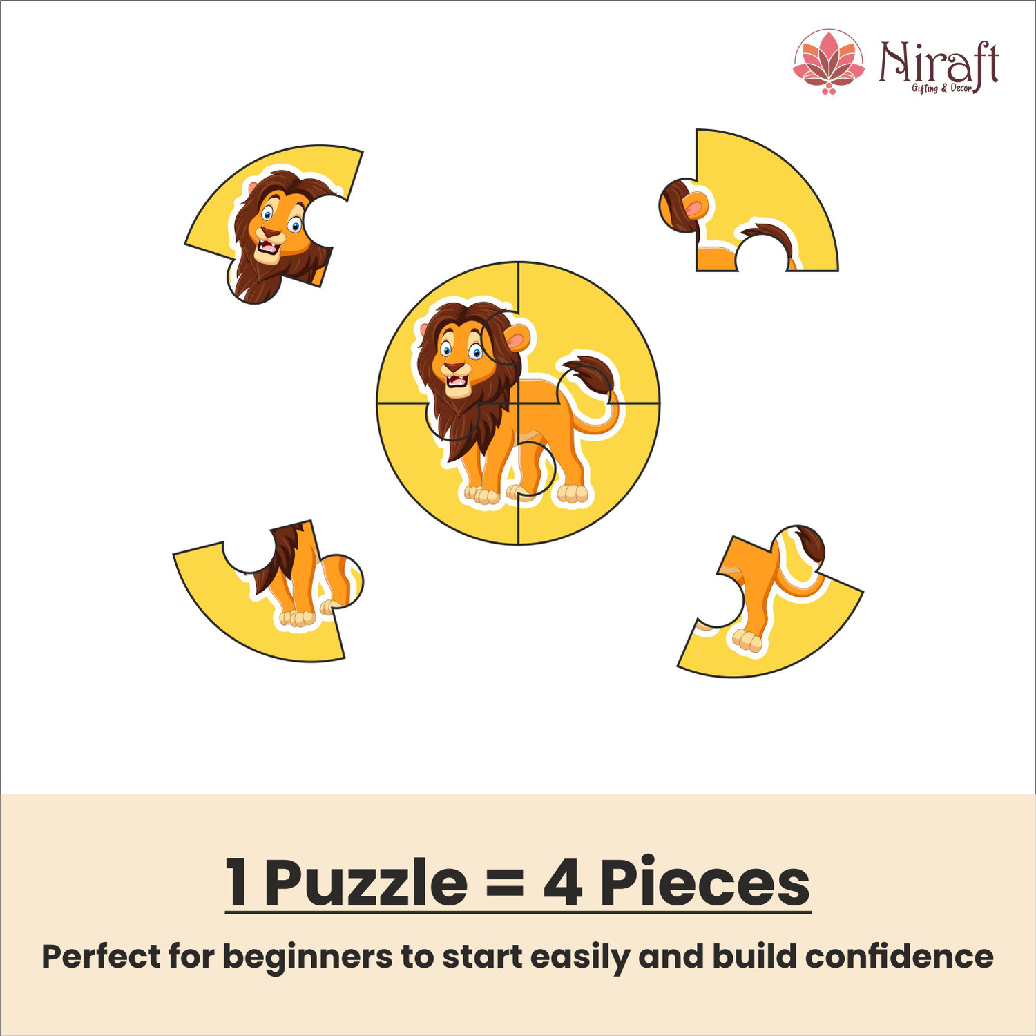 Image of Niraft Wooden Wild Animals Round Jigsaw Puzzles for Kids (24 pcs) | Puzzles Toy