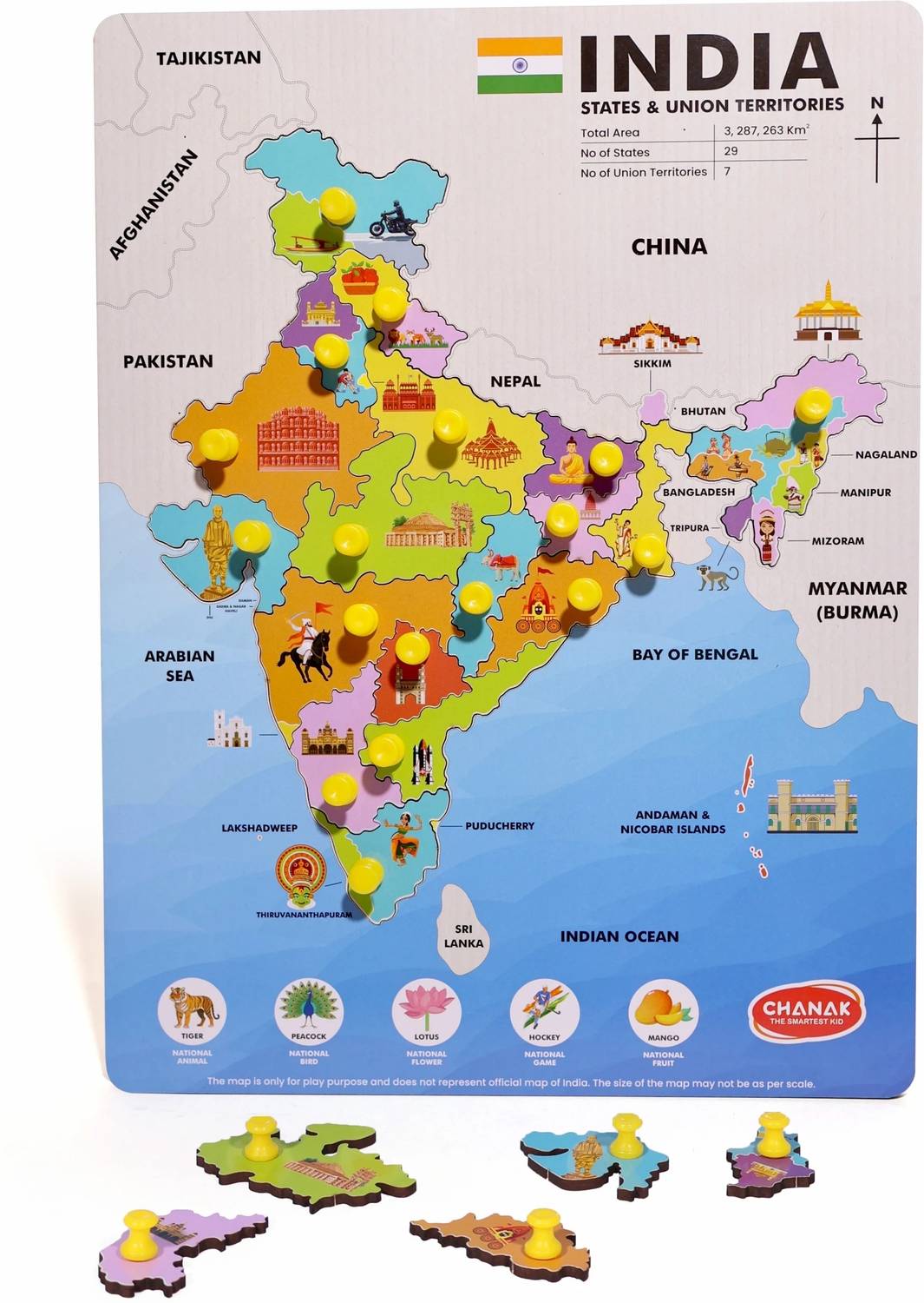 333MART Wooden India Map Puzzle With Picture & States Name