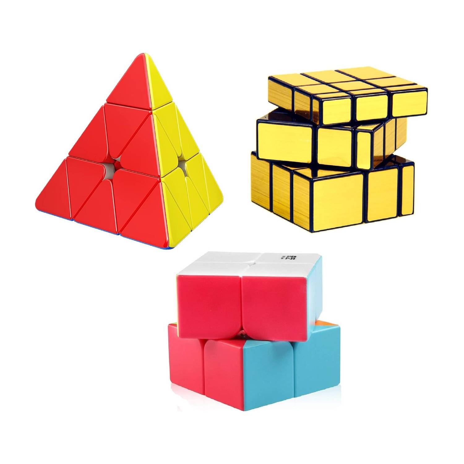 Authfort 2x2x2 Pyramid & Magic Gold Mirror Super Speed Cube Combo Puzzle Game Toy