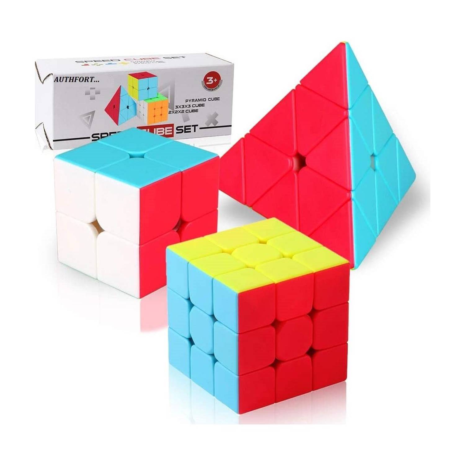 Authfort Educational Speed Cubes Pack of 2x2x2 3x3x3 Pyramid Smooth Puzzle