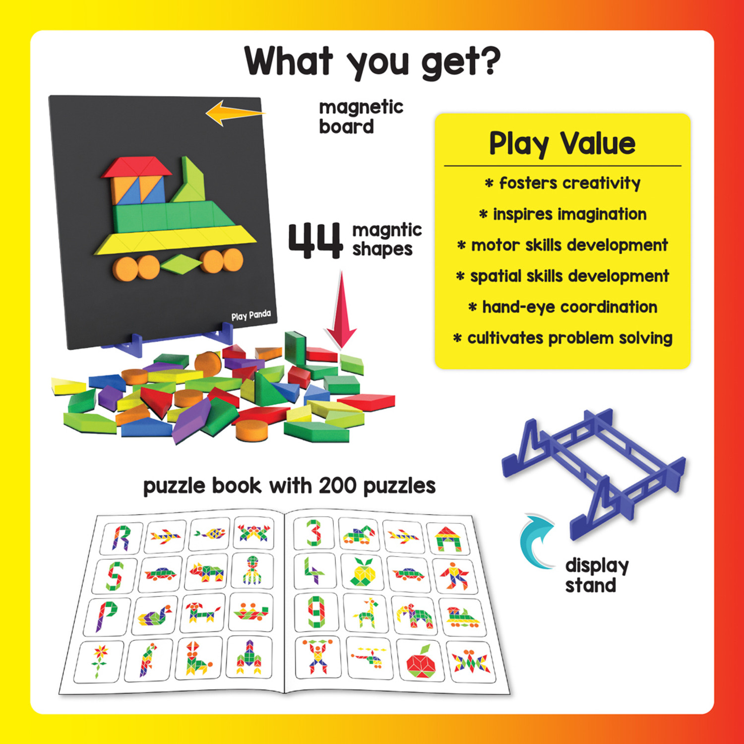 Image of PLAY PANDA Fun Magnetic Shapes (senior) Type 1 with 44 Magnetic Shapes & 200 Puzzles
