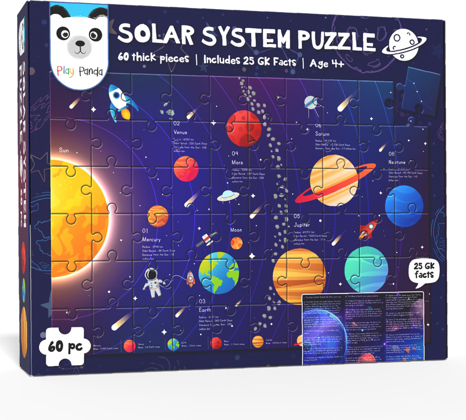 Image of PLAY PANDA Solar System Puzzle with 60 Pieces & 25 GK Facts