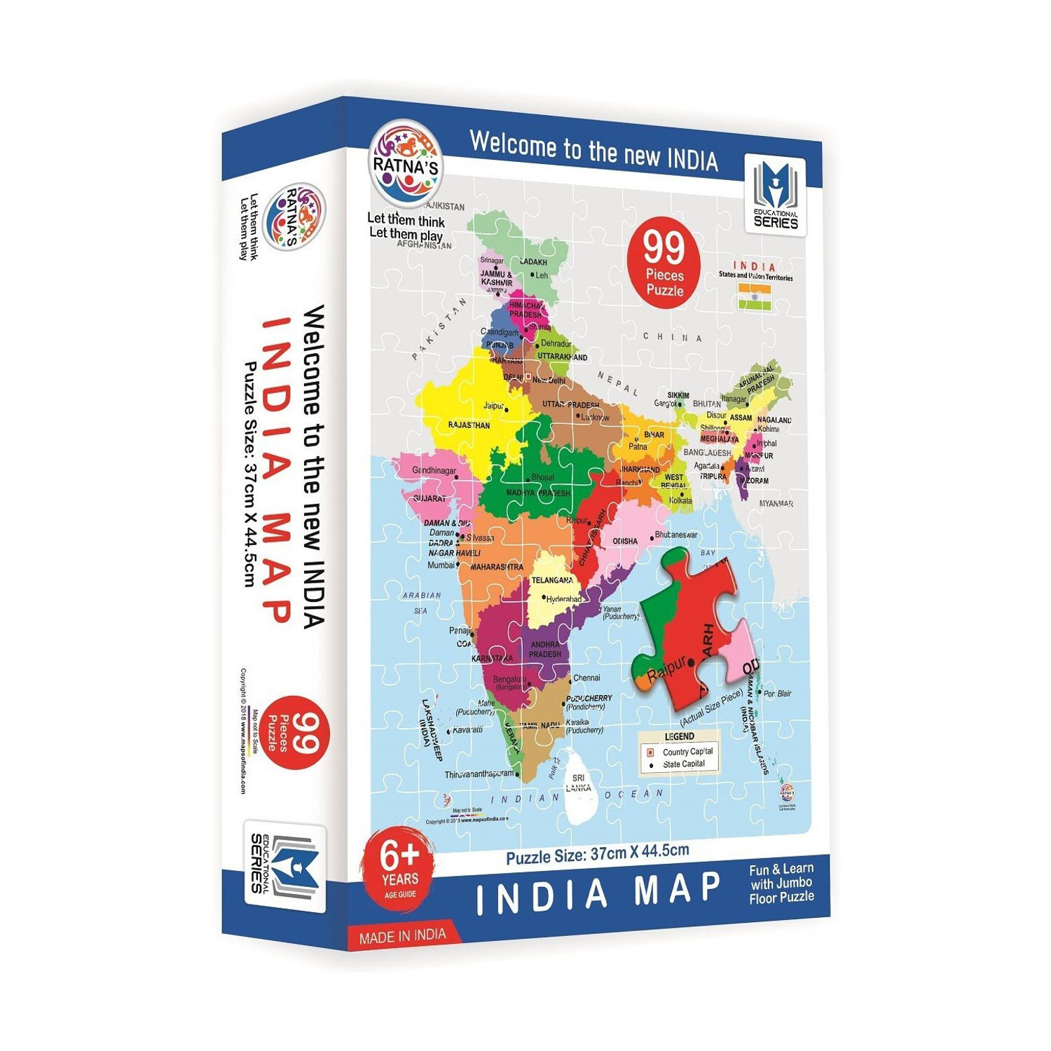 Image of Ratnas INDIA MAP JIGSAW FOR KIDS.LET YOUR KID LEARN ABOUT DIFFERENT STATES (99 Pieces)
