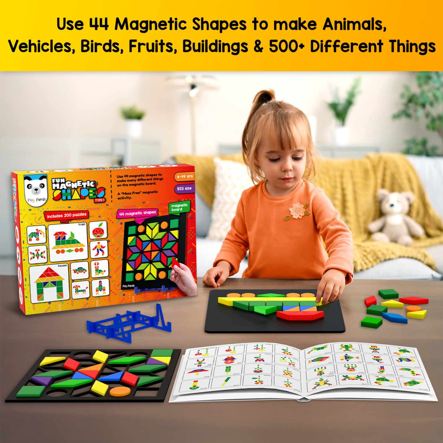 Image of PLAY PANDA Fun Magnetic Shapes (senior) Type 1 with 44 Magnetic Shapes & 200 Puzzles