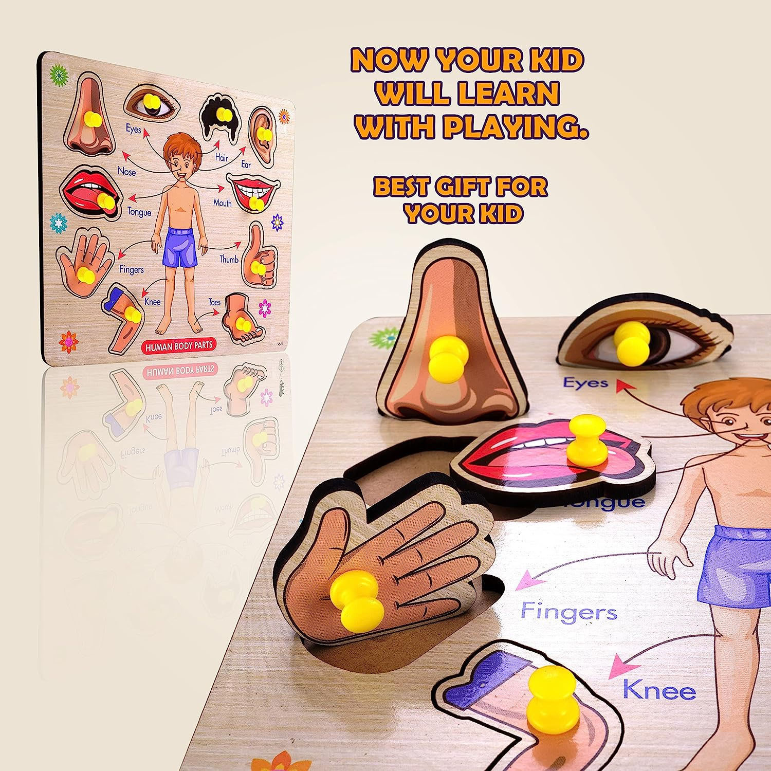 Image of SHALAFI Montessori Creative Body Part Puzzle Games Kids Wooden Toys Baby Learning Toys