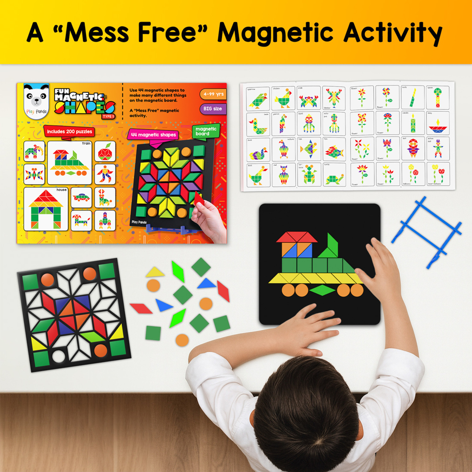 Image of PLAY PANDA Fun Magnetic Shapes (senior) Type 1 with 44 Magnetic Shapes & 200 Puzzles