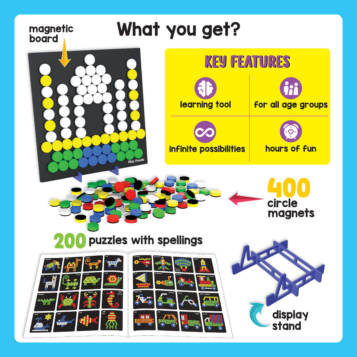 Image of PLAY PANDA Magnetic Puzzles (big) Circles with 400 Magnets & 200 Puzzles