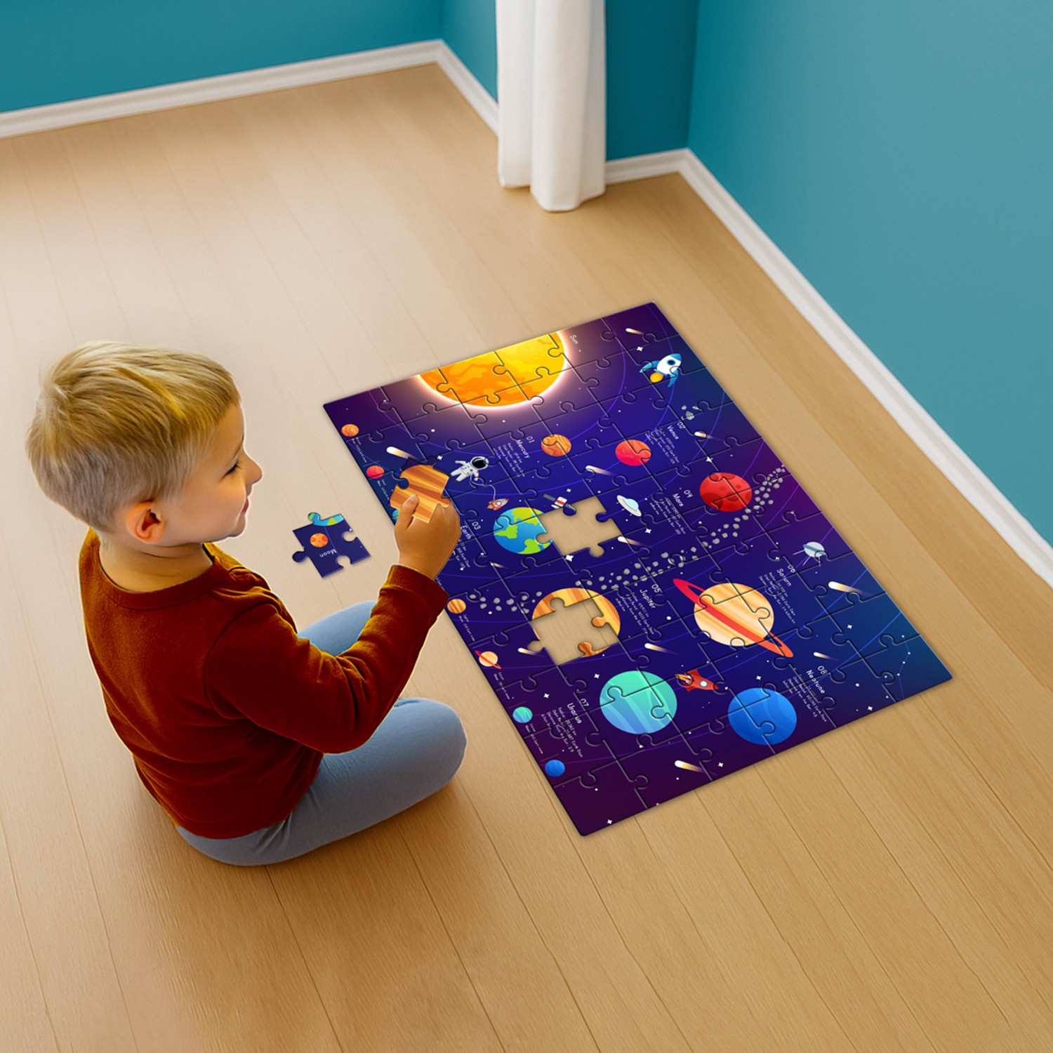 Image of PLAY PANDA Solar System Puzzle with 60 Pieces & 25 GK Facts