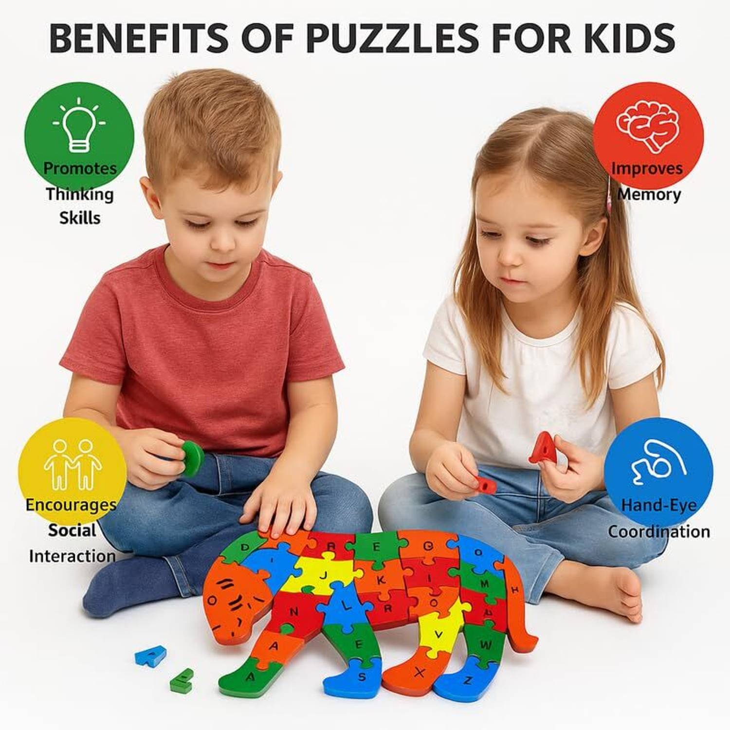 Root Kraft Wooden Tiger Puzzle for Kids, Learning Toy - Wooden