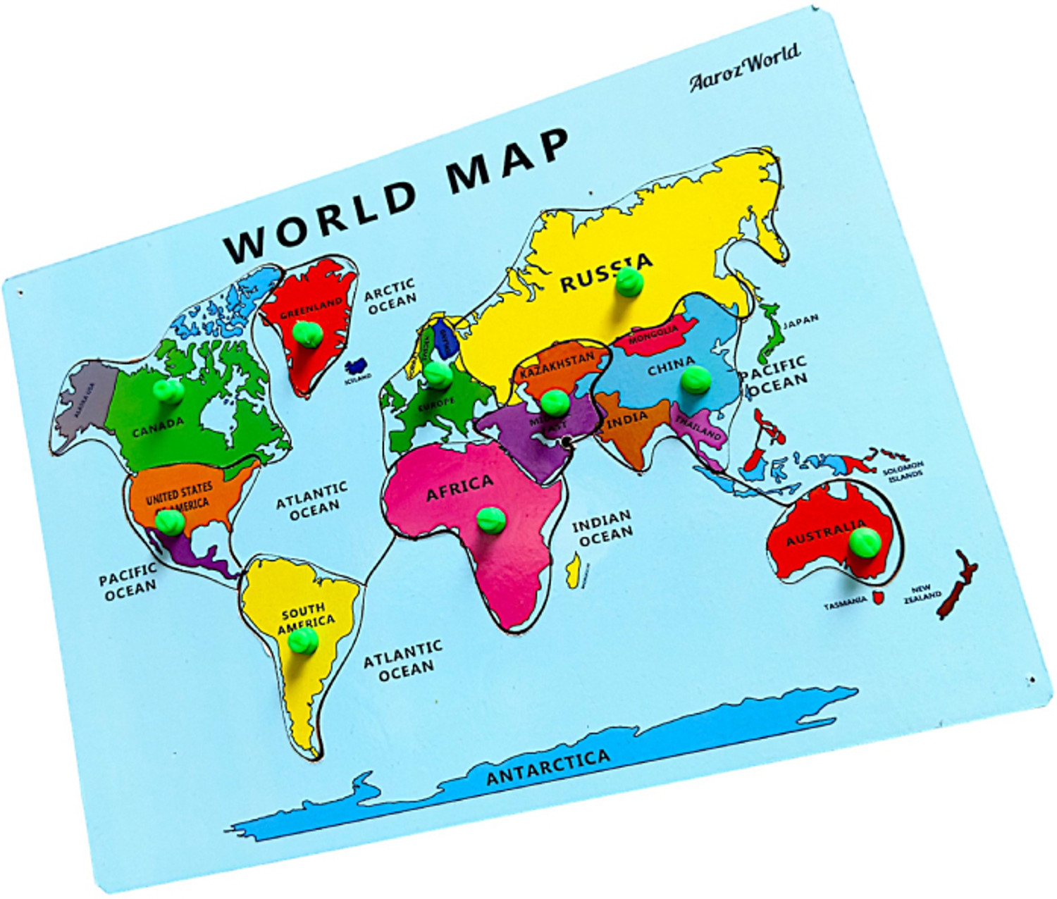 Image of AArozworld World Map Puzzles and indentifier BOAD with Knobs Educational Puzzle