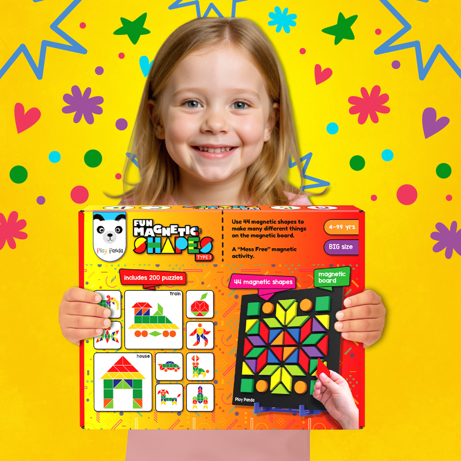 Image of PLAY PANDA Fun Magnetic Shapes (senior) Type 1 with 44 Magnetic Shapes & 200 Puzzles