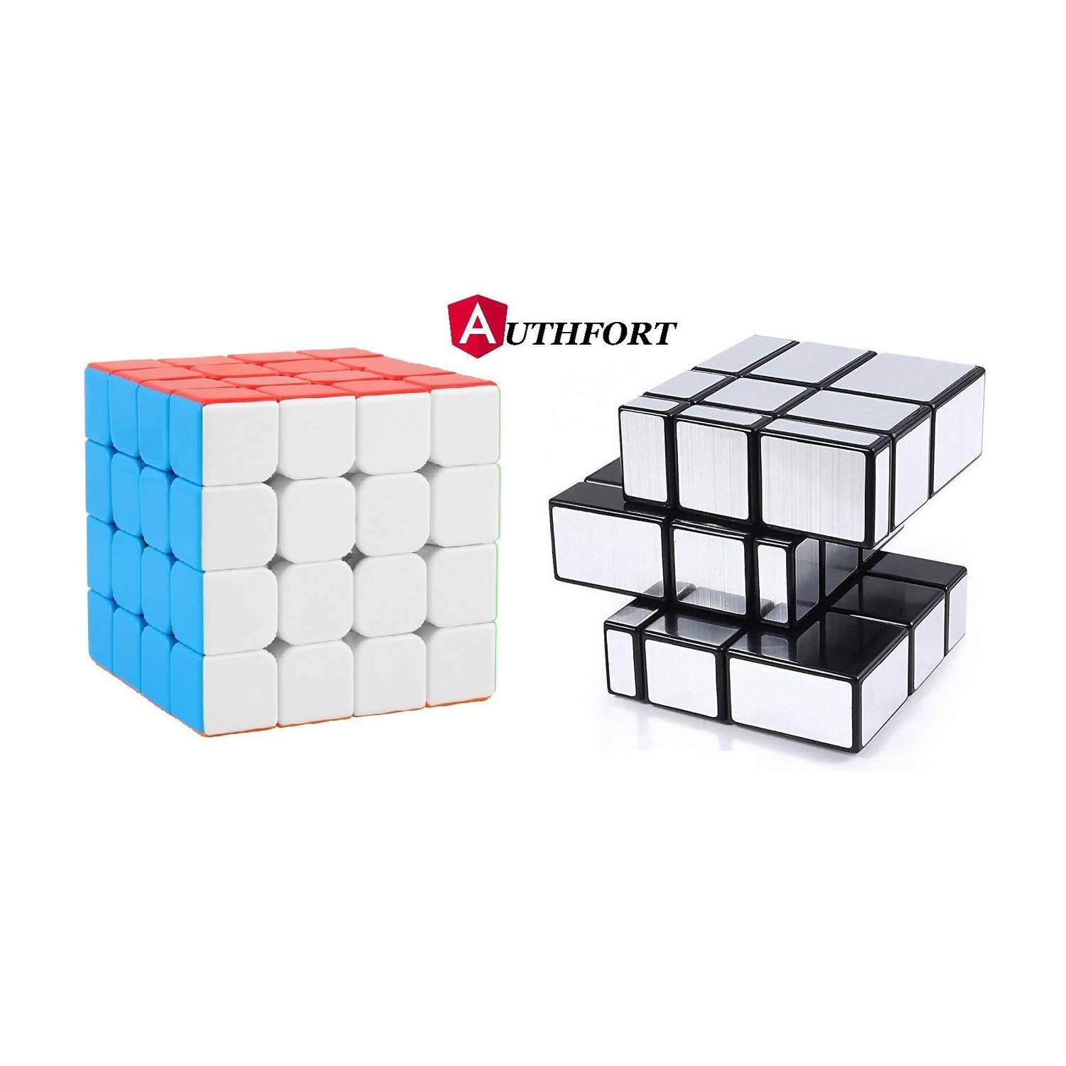 Authfort Stickerless Cube Set of 4x4 and Stickered Silver Mirror Puzzle Cubes Combo (4x4 Cube +Mirror Cube)
