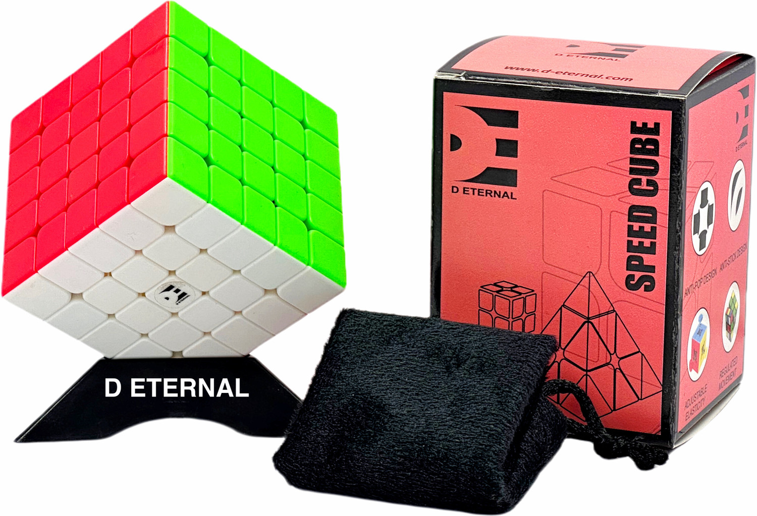 Image of D ETERNAL Cube 5x5 Stickerless Speedcube with Cube Stand and Protecting Pouch Bag