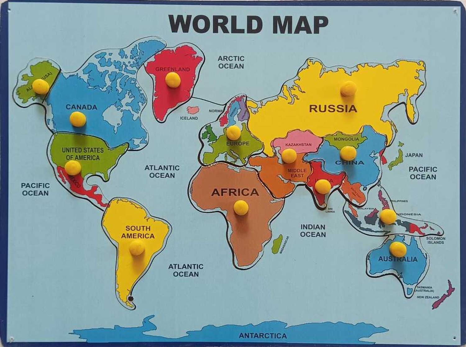FireFlies Wooden World Map Puzzle JigSaw Puzzle for Kids - Wooden