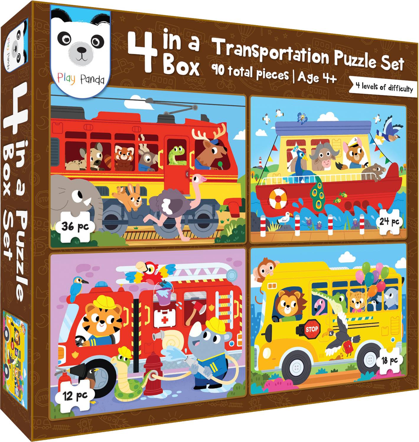 PLAY PANDA 4 in a Box Vehicles Puzzle for Kids - Educational Puzz